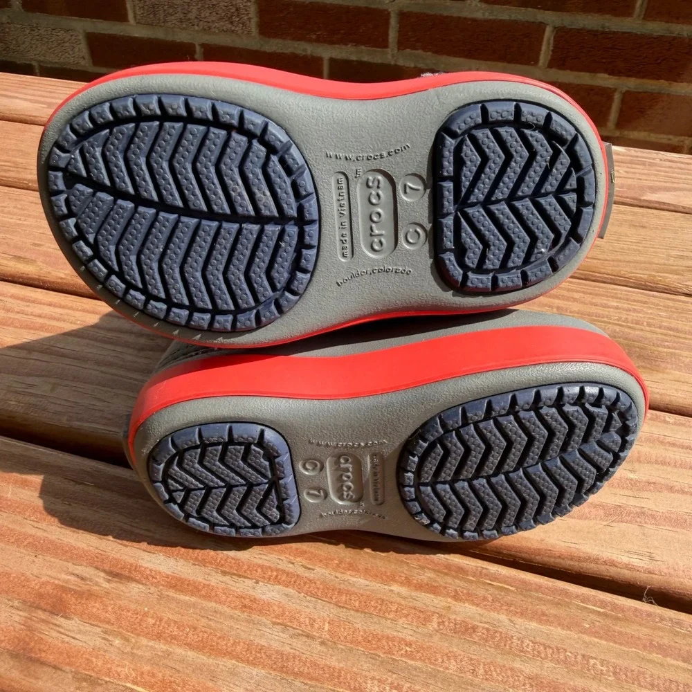 Crocs Toddler C7 Winter Puff Boot Navy Blue Grey Red‎ Quilted Snow Boots C7